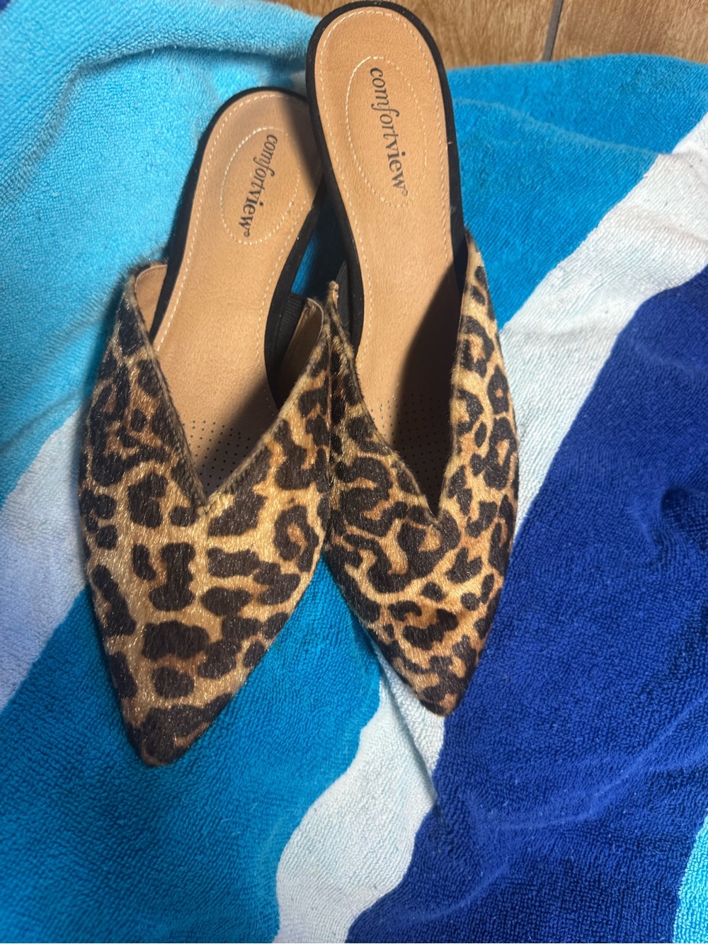 Comfortview Leopard Print Pointed Toe Slip-On Mules - Angeline 15634 size 10ww